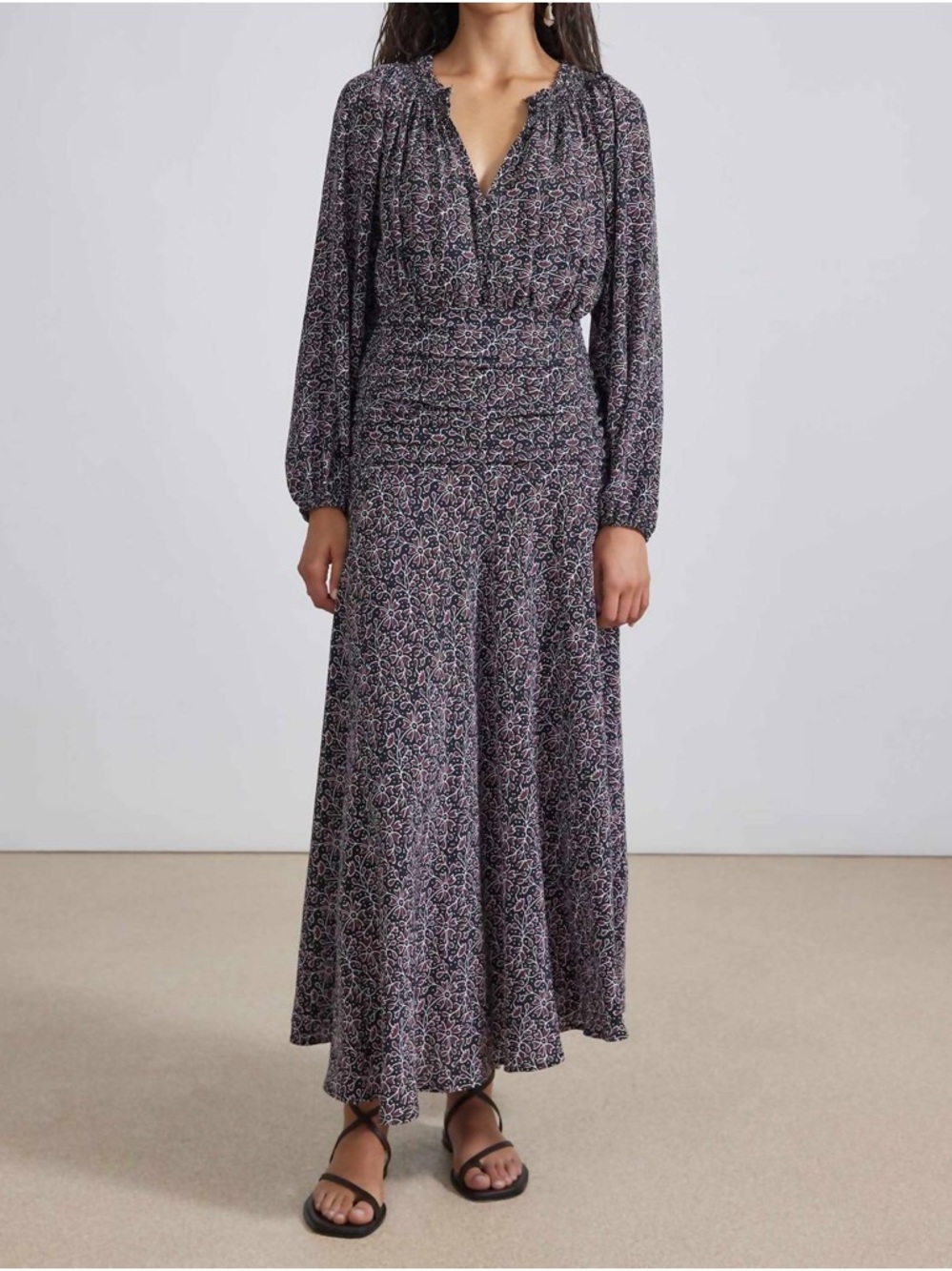 NWT Apiece Apart Esparta Ruched Silk Maxi in Night Garden